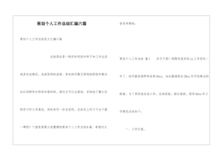 策划个人工作总结汇编六篇