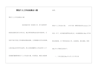 策划个人工作总结集合5篇