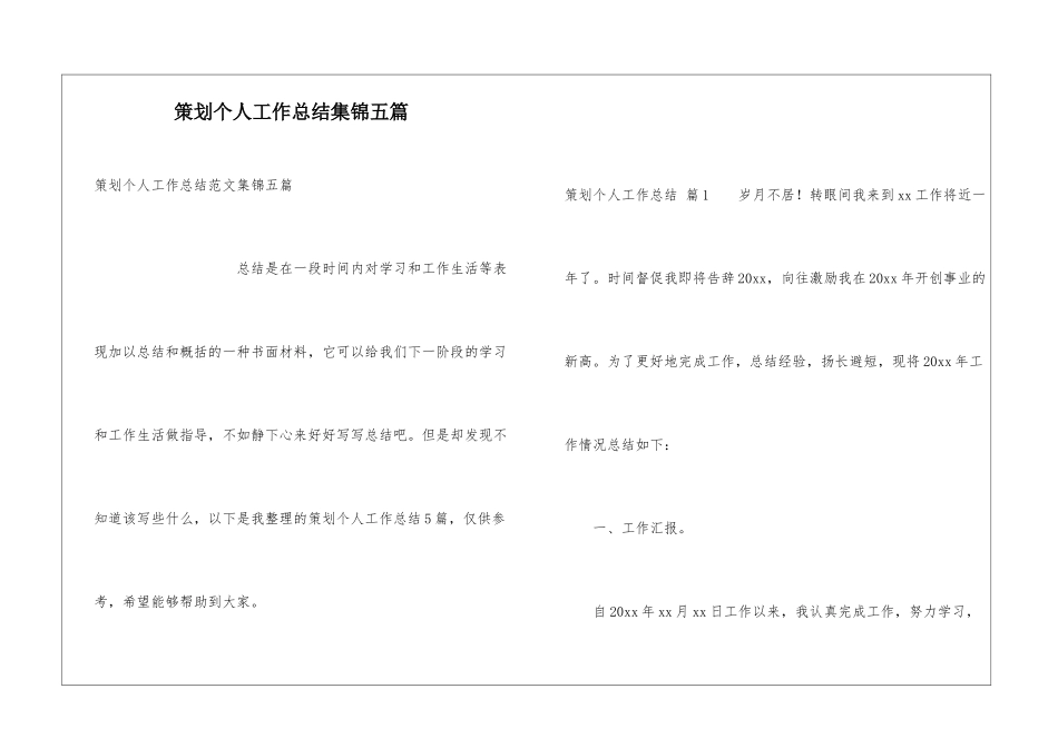策划个人工作总结集锦五篇_第1页