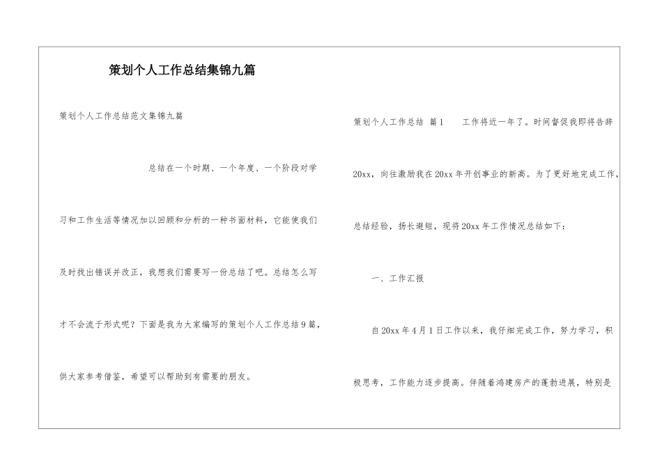 策划个人工作总结集锦九篇_第1页