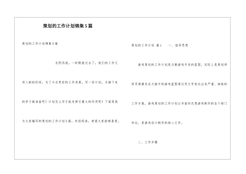 策划的工作计划锦集5篇_第1页