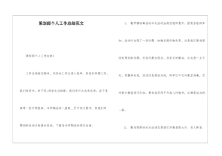 策划部个人工作总结范文