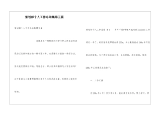 策划部个人工作总结集锦五篇