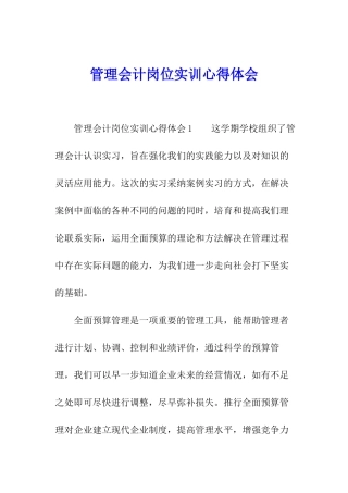 管理会计岗位实训心得体会