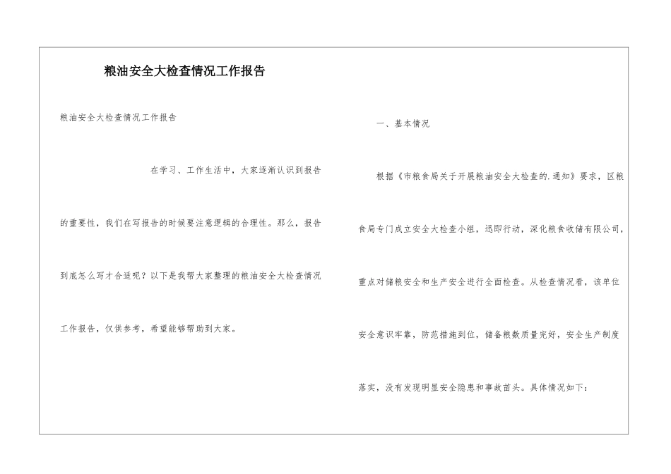 粮油安全大检查情况工作报告_第1页
