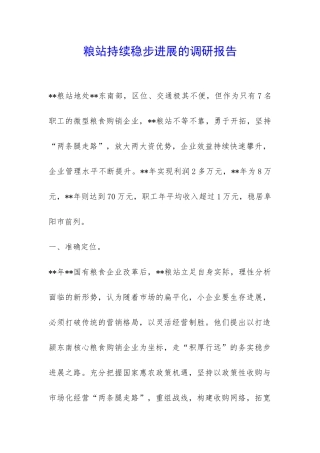 粮站持续稳步发展的调研报告-