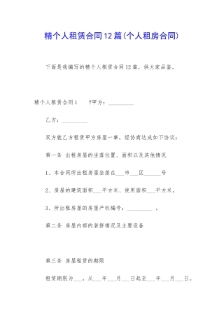 精个人租赁合同12篇