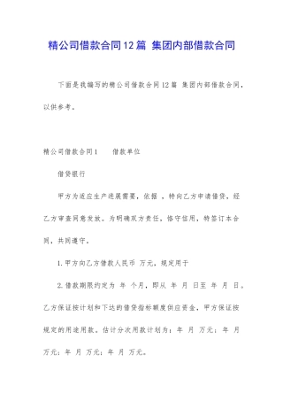 精公司借款合同12篇-集团内部借款合同