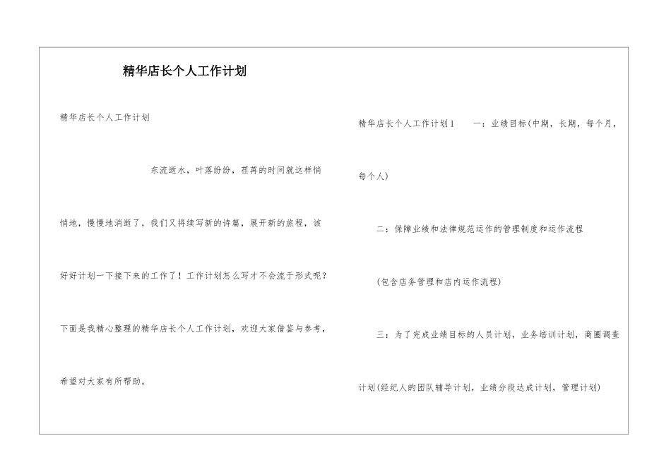 精华店长个人工作计划_第1页