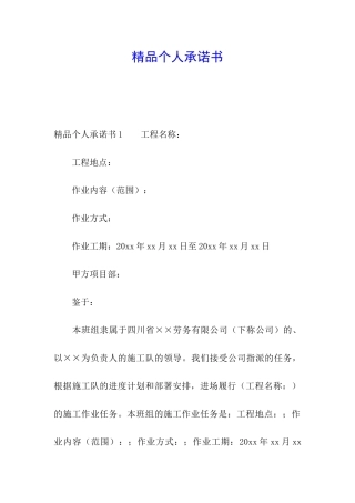 精品个人承诺书