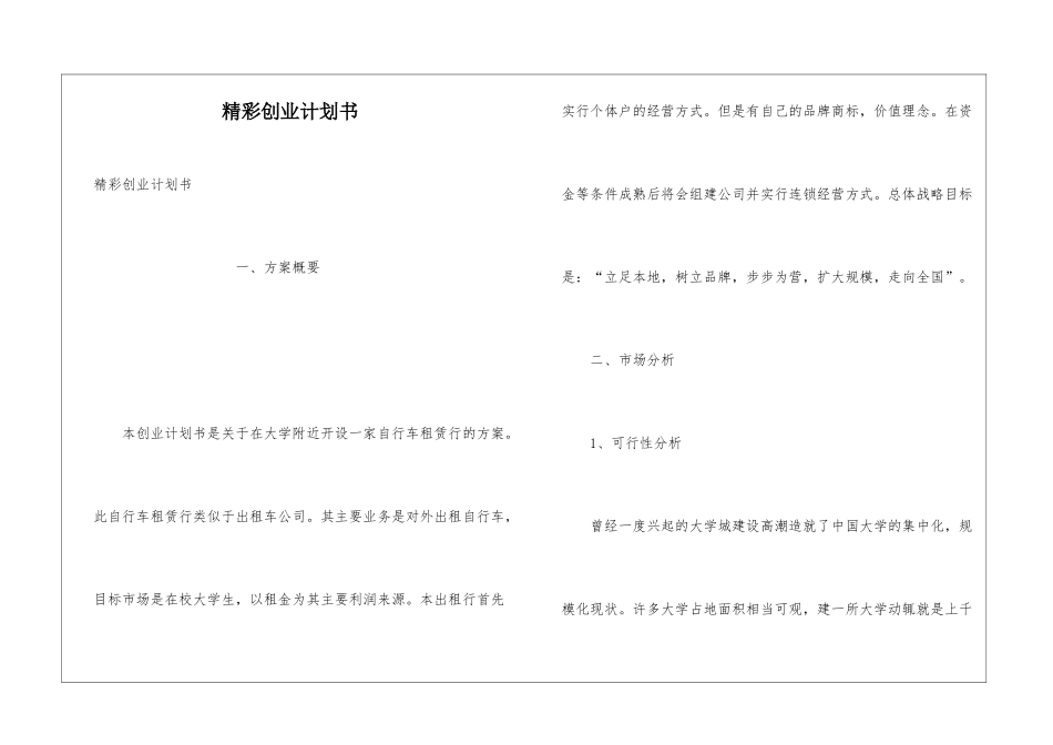 精彩创业计划书_第1页