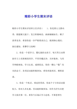 精彩小学生期末评语
