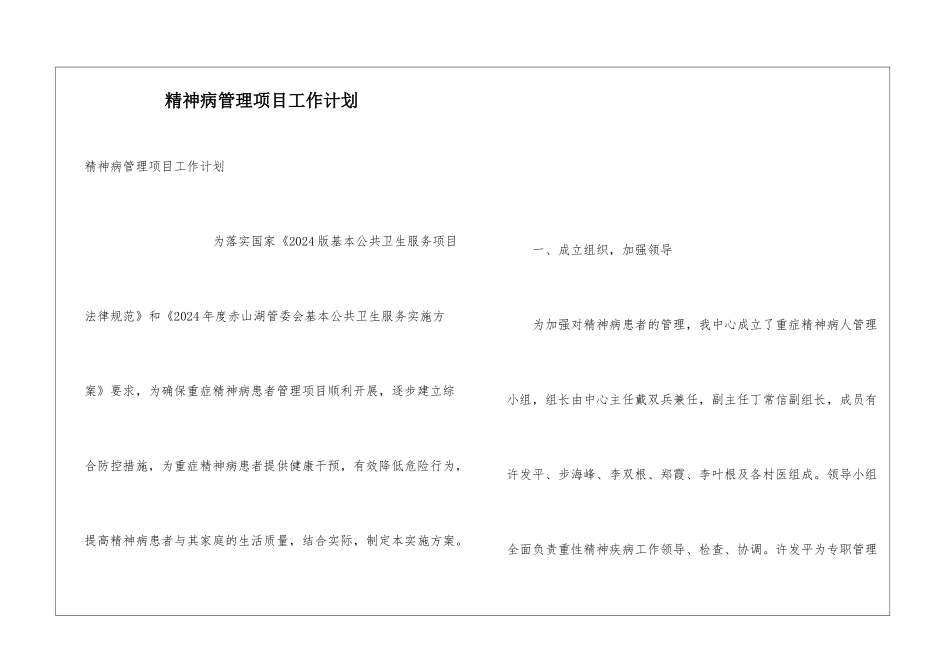 精神病管理项目工作计划_第1页