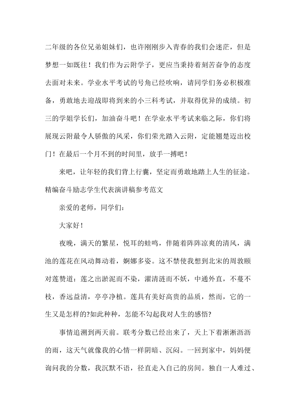 精编奋斗励志学生代表演讲稿参考_第3页