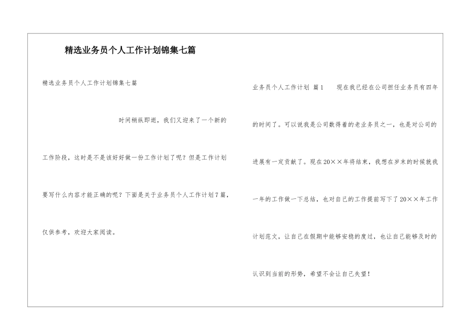 精选业务员个人工作计划锦集七篇_第1页