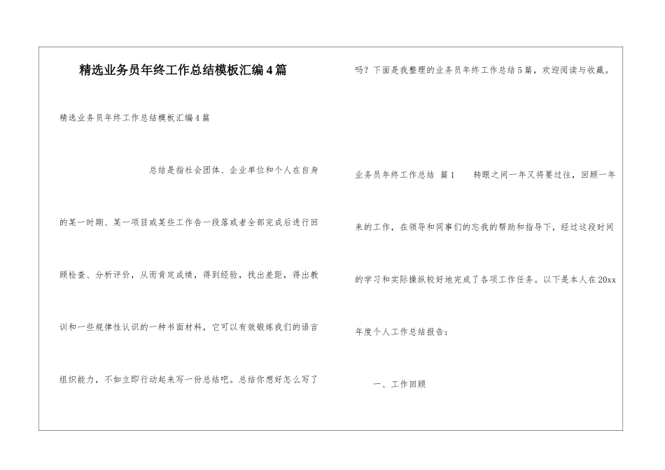 精选业务员年终工作总结模板汇编4篇_第1页
