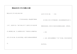 精选业务员工作计划集合五篇
