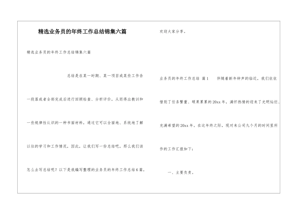 精选业务员的年终工作总结锦集六篇_第1页