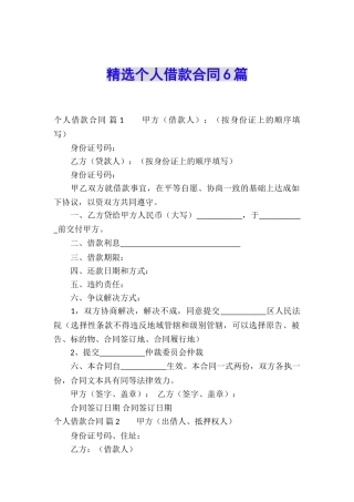 精选个人借款合同6篇