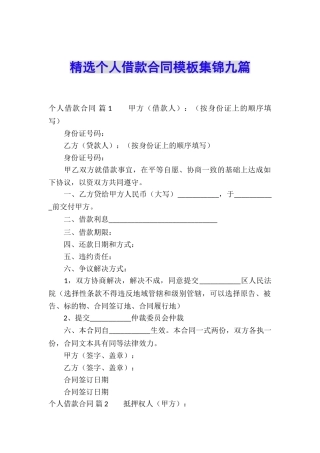 精选个人借款合同模板集锦九篇