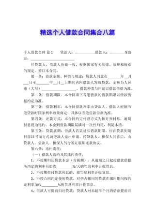 精选个人借款合同集合八篇