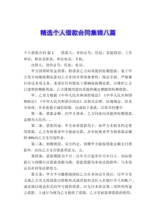 精选个人借款合同集锦八篇