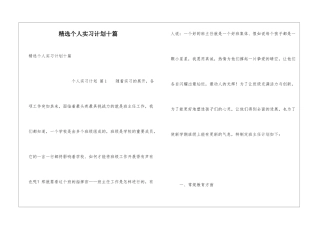 精选个人实习计划十篇