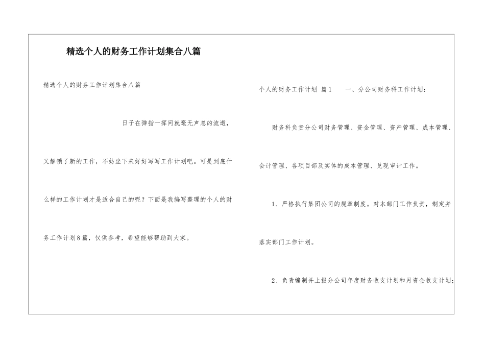 精选个人的财务工作计划集合八篇_第1页