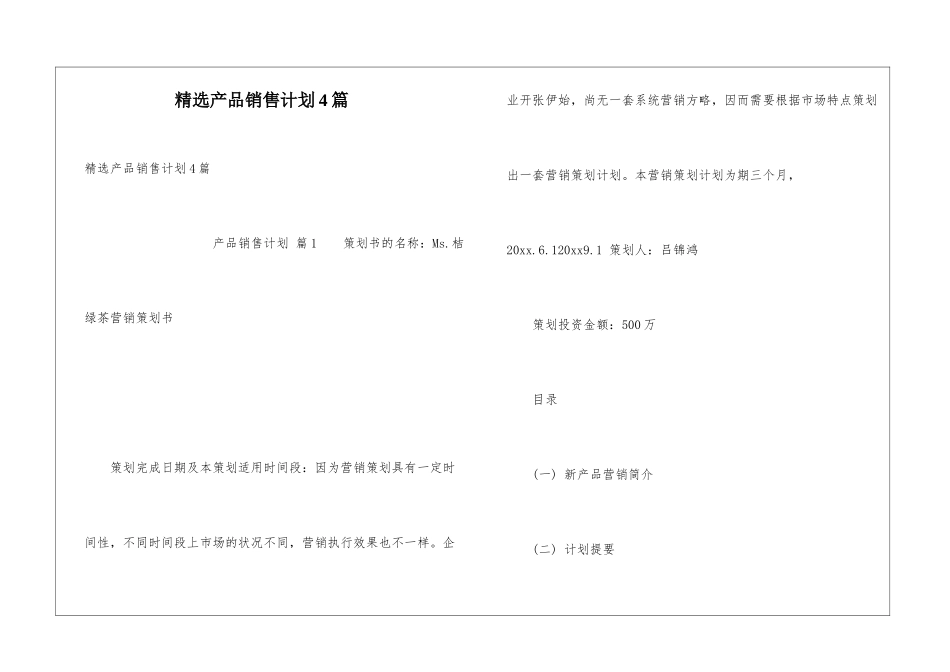 精选产品销售计划4篇_第1页