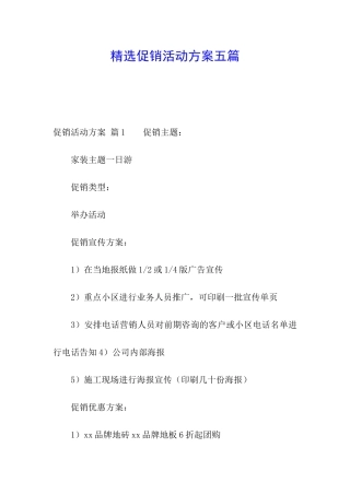 精选促销活动方案五篇