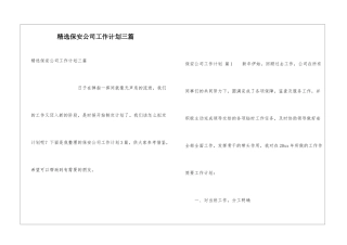 精选保安公司工作计划三篇