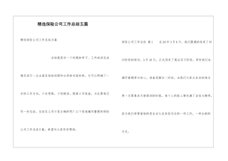 精选保险公司工作总结五篇