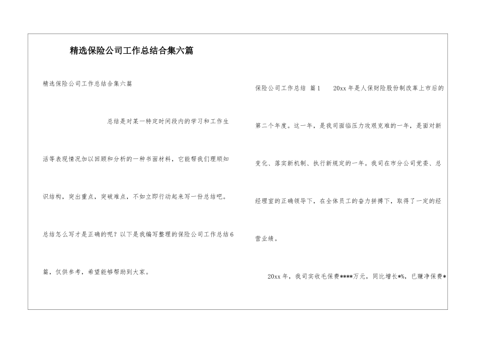 精选保险公司工作总结合集六篇_第1页