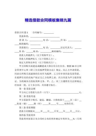 精选借款合同模板集锦九篇