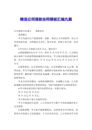 精选公司借款合同模板汇编九篇