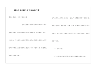 精选公司出纳个人工作总结三篇