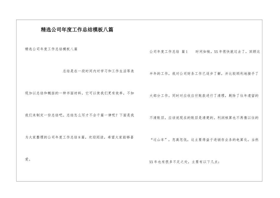精选公司年度工作总结模板八篇_第1页