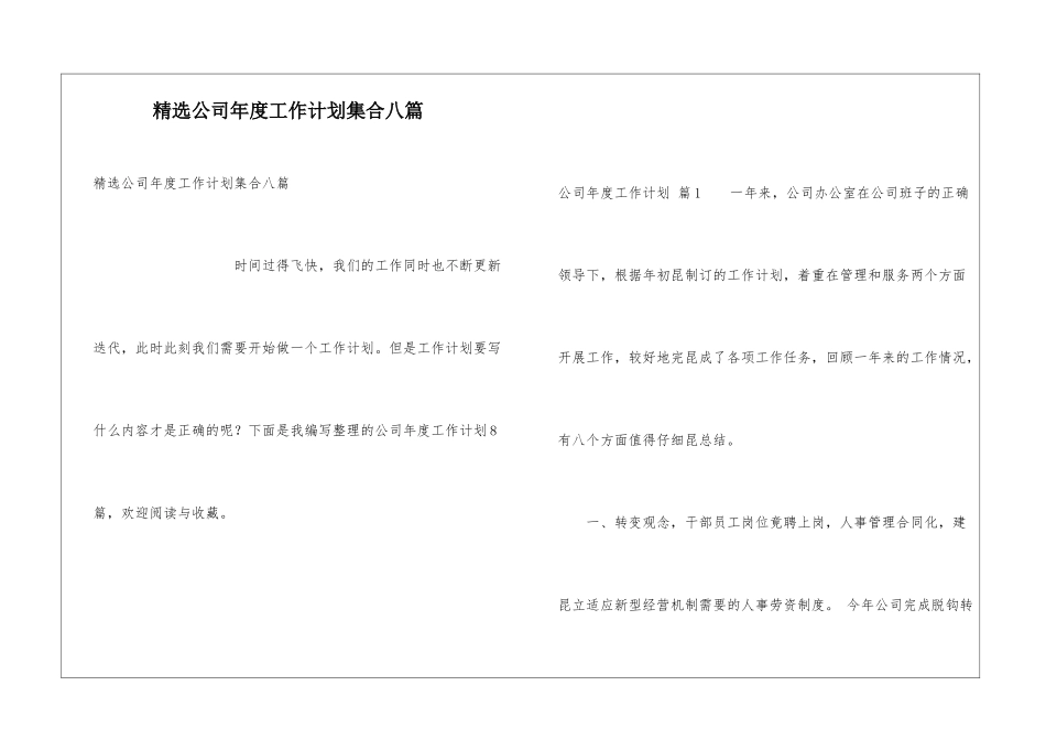 精选公司年度工作计划集合八篇_第1页