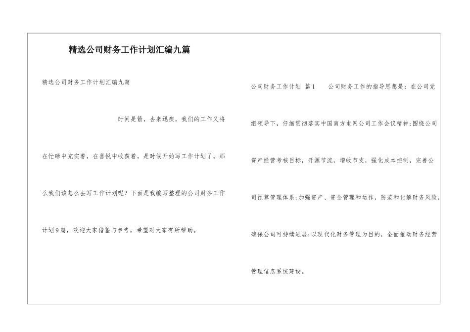 精选公司财务工作计划汇编九篇_第1页
