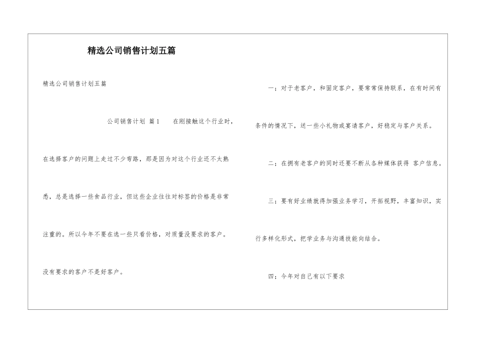 精选公司销售计划五篇_第1页