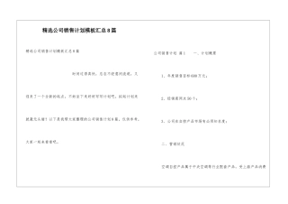 精选公司销售计划模板汇总8篇