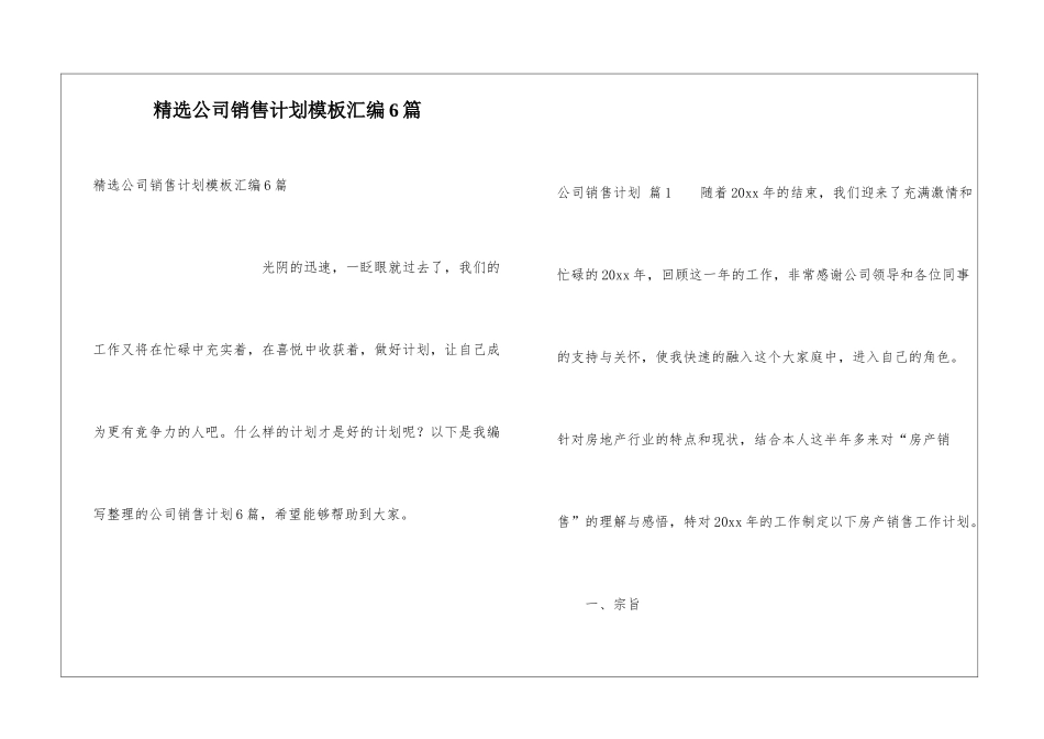精选公司销售计划模板汇编6篇_第1页