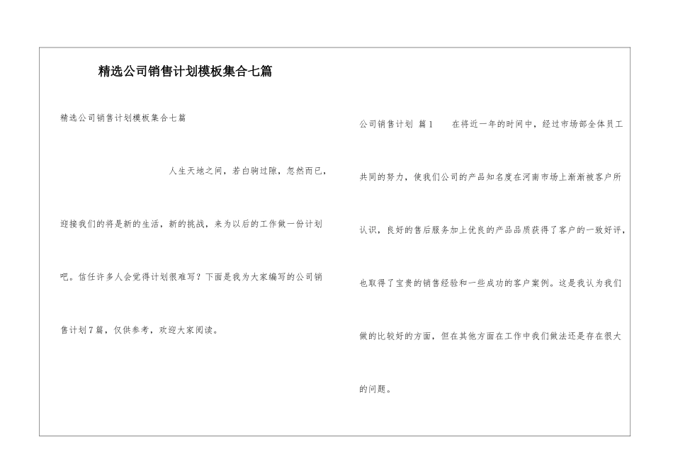 精选公司销售计划模板集合七篇_第1页