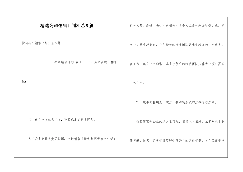 精选公司销售计划汇总5篇_第1页
