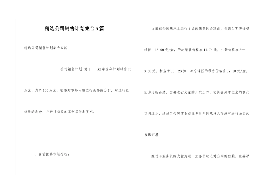 精选公司销售计划集合5篇_第1页