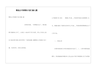 精选公司销售计划汇编七篇