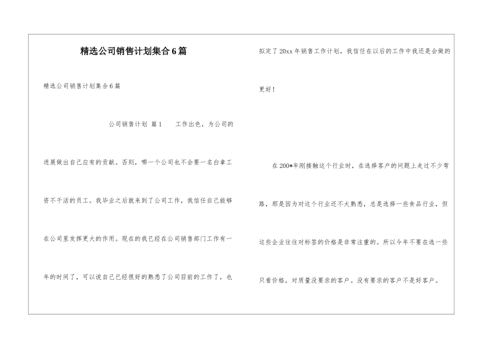精选公司销售计划集合6篇_第1页