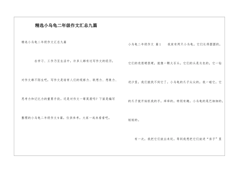 精选小乌龟二年级作文汇总九篇_第1页