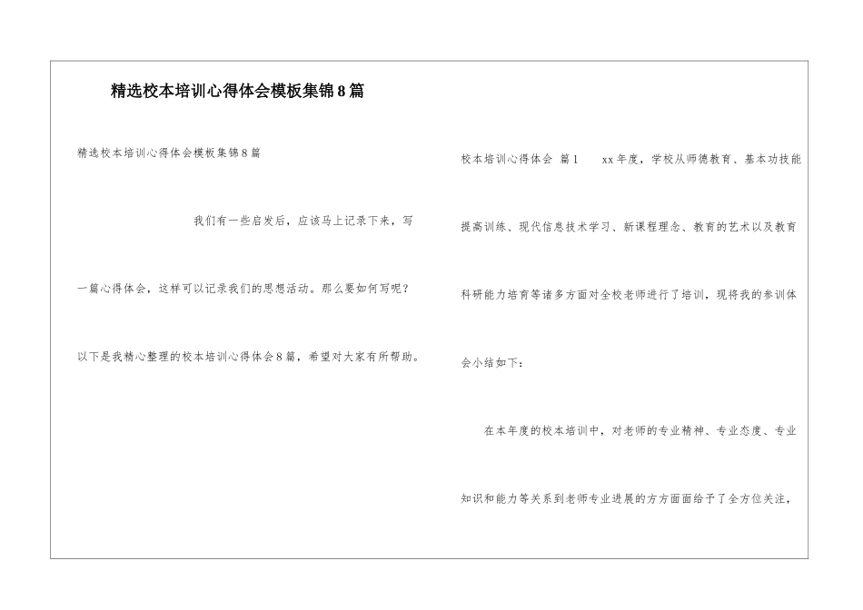 精选校本培训心得体会模板集锦8篇_第1页