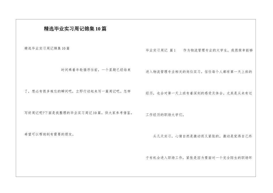 精选毕业实习周记锦集10篇_第1页